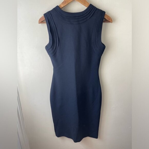 Diane Von Furstenberg DVF Plateau Bee Dress 2 Navy Blue work office date sheath - Picture 2 of 11